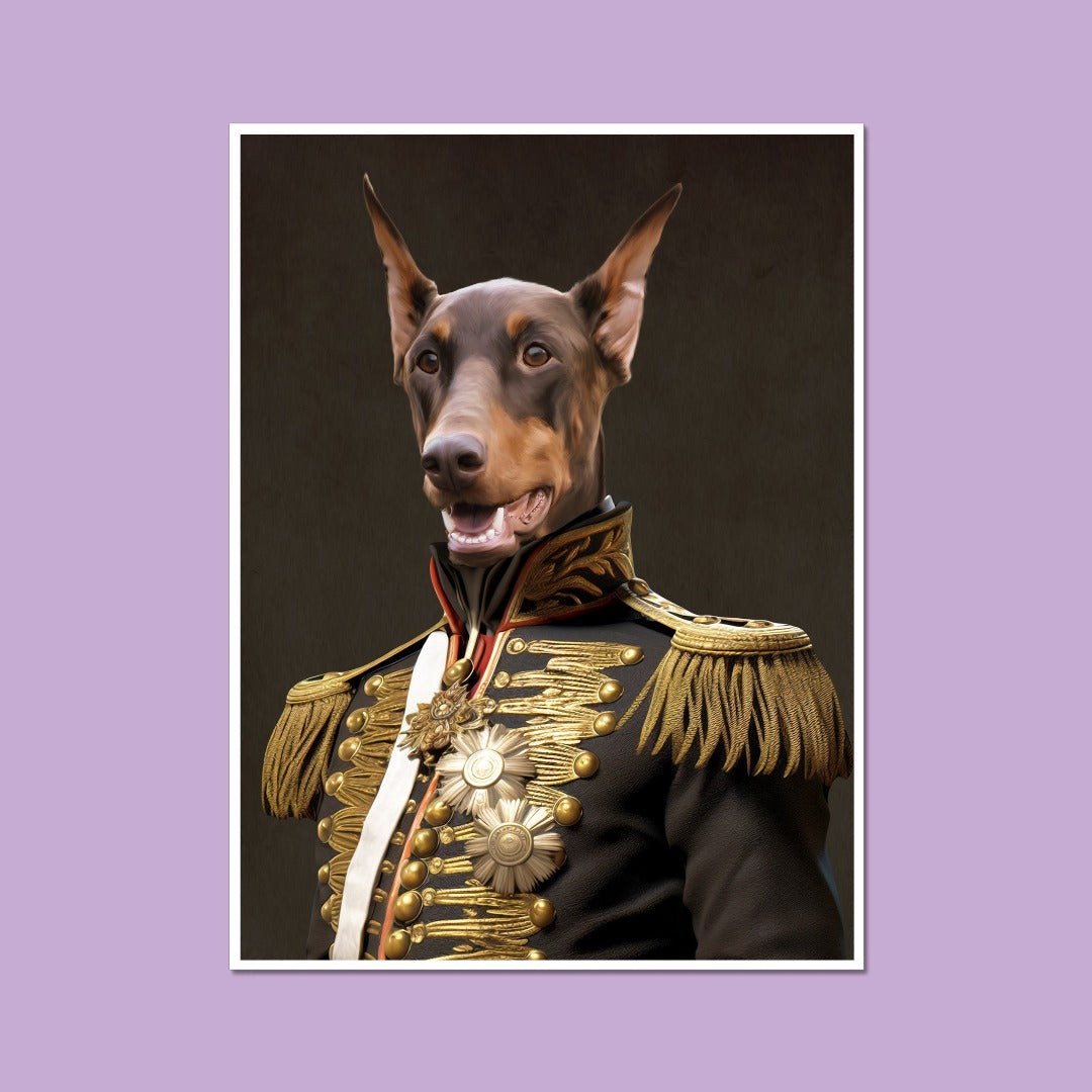 Paw & Glory, paw and glory, dog portrait funny, dog in military uniform, dog as general painting, photographer dog, dog regal portrait, animal renaissance portraits, pet portrait