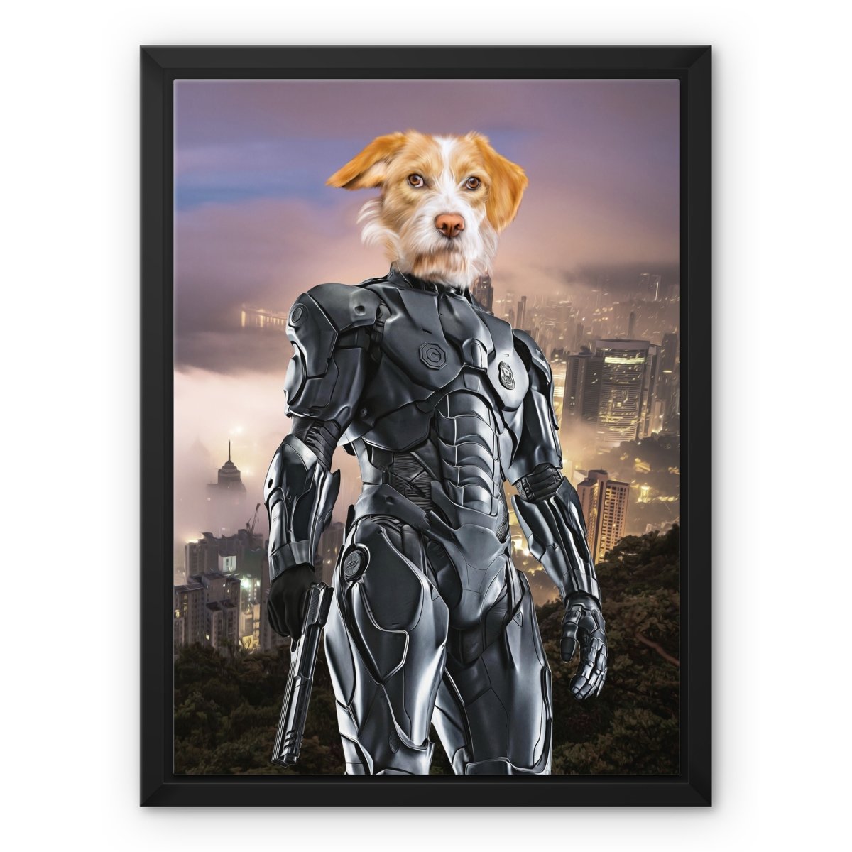 Pet Portraits | RoboPup (RoboCop Inspired): Custom Pet Canvas | Paw & Glory