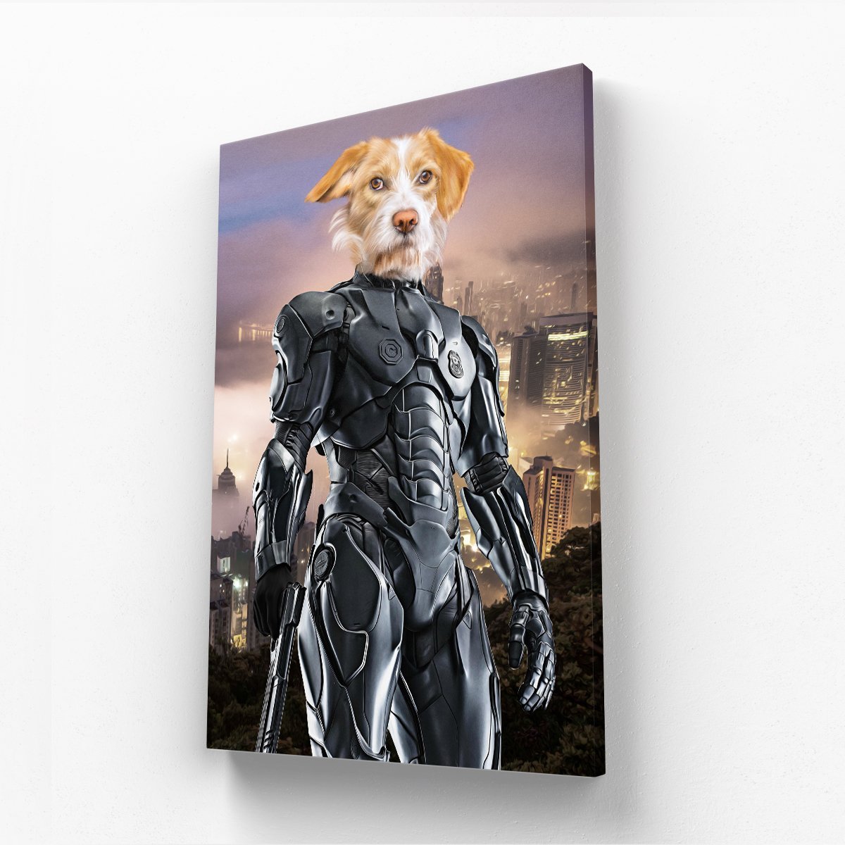 Pet Portraits | RoboPup (RoboCop Inspired): Custom Pet Canvas | Paw & Glory