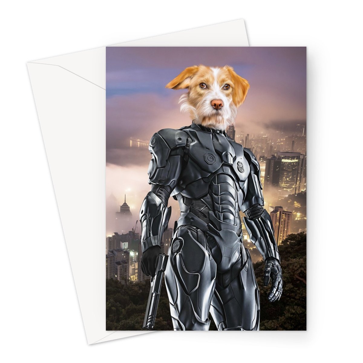 Pet Portraits | RoboPup (RoboCop Inspired): Custom Pet Greeting Card | Paw & Glory