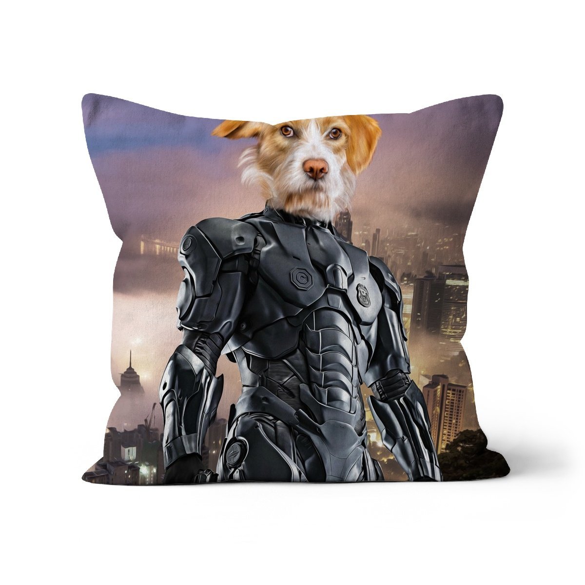 Pet Portraits | RoboPup (RoboCop Inspired): Custom Pet Pillow | Paw & Glory