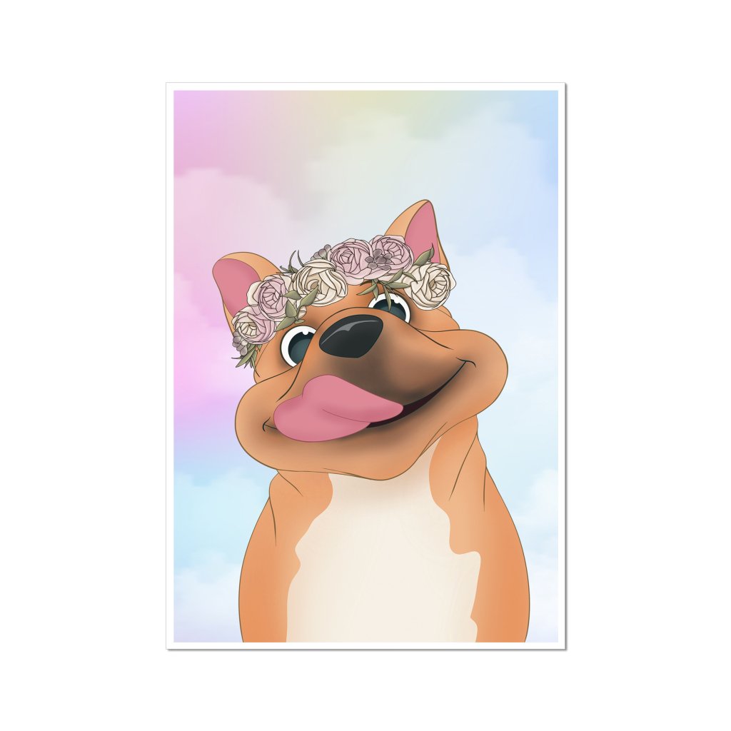 Pet Portraits | Rose Crown: Cartoon Pet Portrait | Paw & Glory