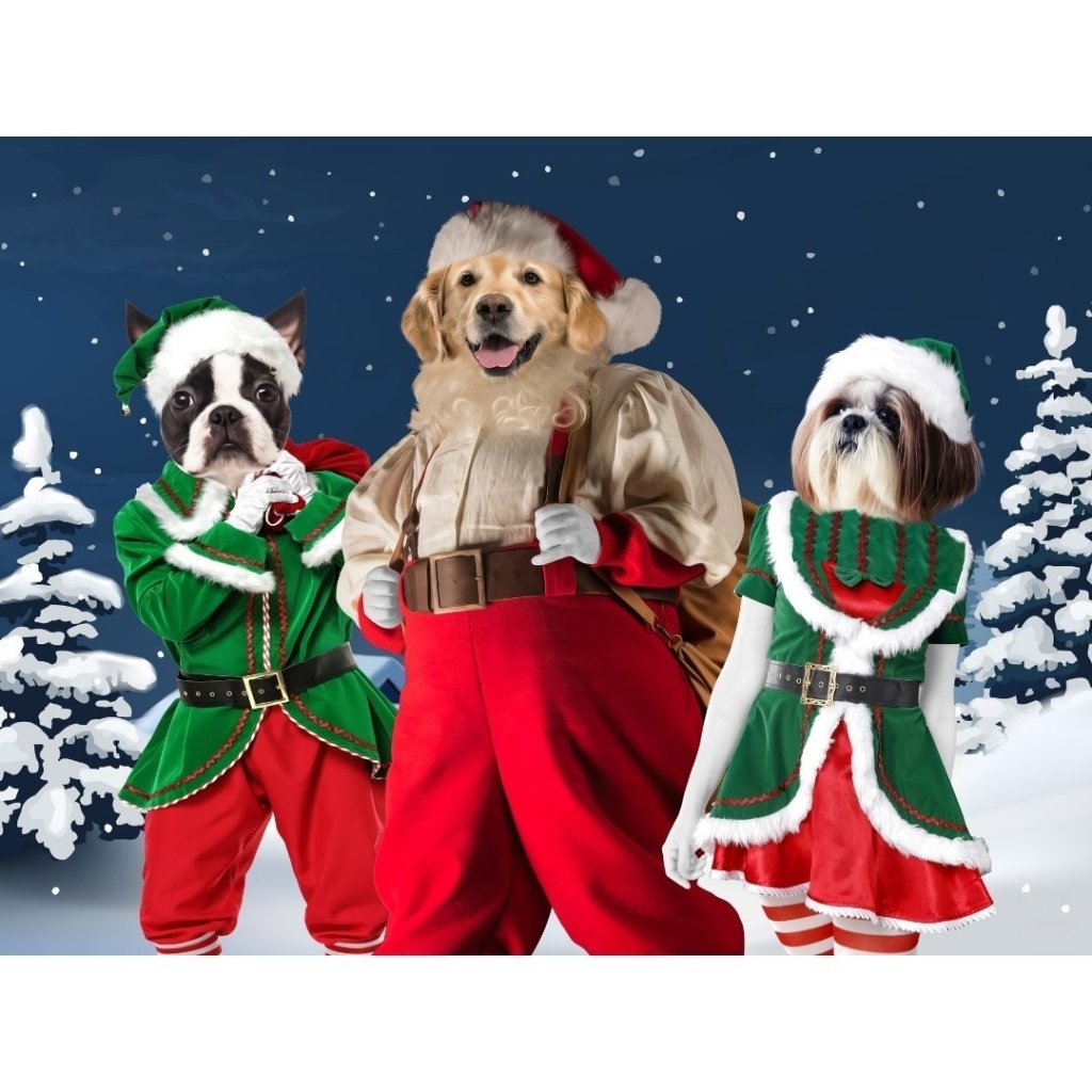 Santa & His Elves: Custom Digital Download Pet Portrait - Paw & Glory - Dog Portraits - Pet Portraits