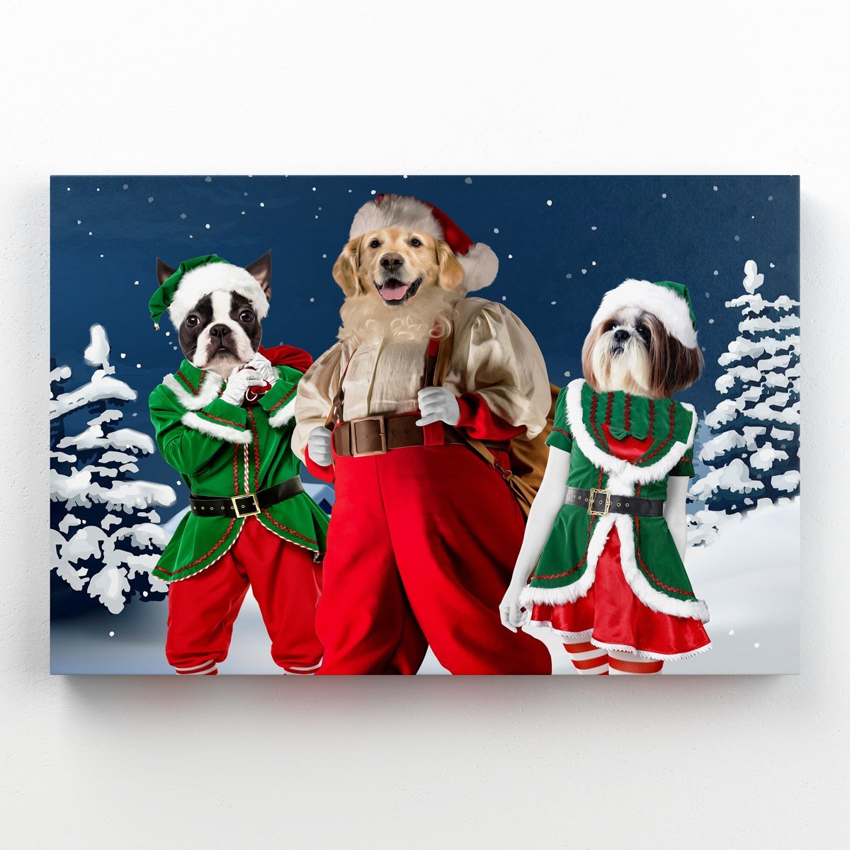 Pet Portraits | Santa & His Elves: Custom Pet Canvas | Paw & Glory