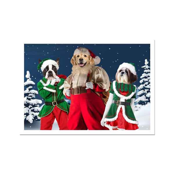 Santa And His Elves Custom Pet Poster | Pet Portrait Print | Paw & Glory