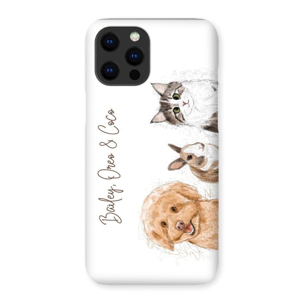 Scribble: Custom Three Pet Phone Case - Paw & Glory - Dog Portraits - Pet Portraits