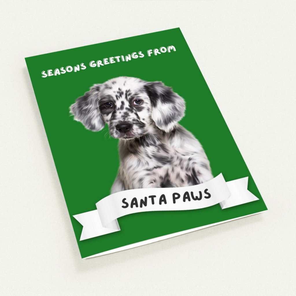 Pet Portraits | Seasons Greetings From Santa Paws Minimalist Greeting Cards | Paw & Glory