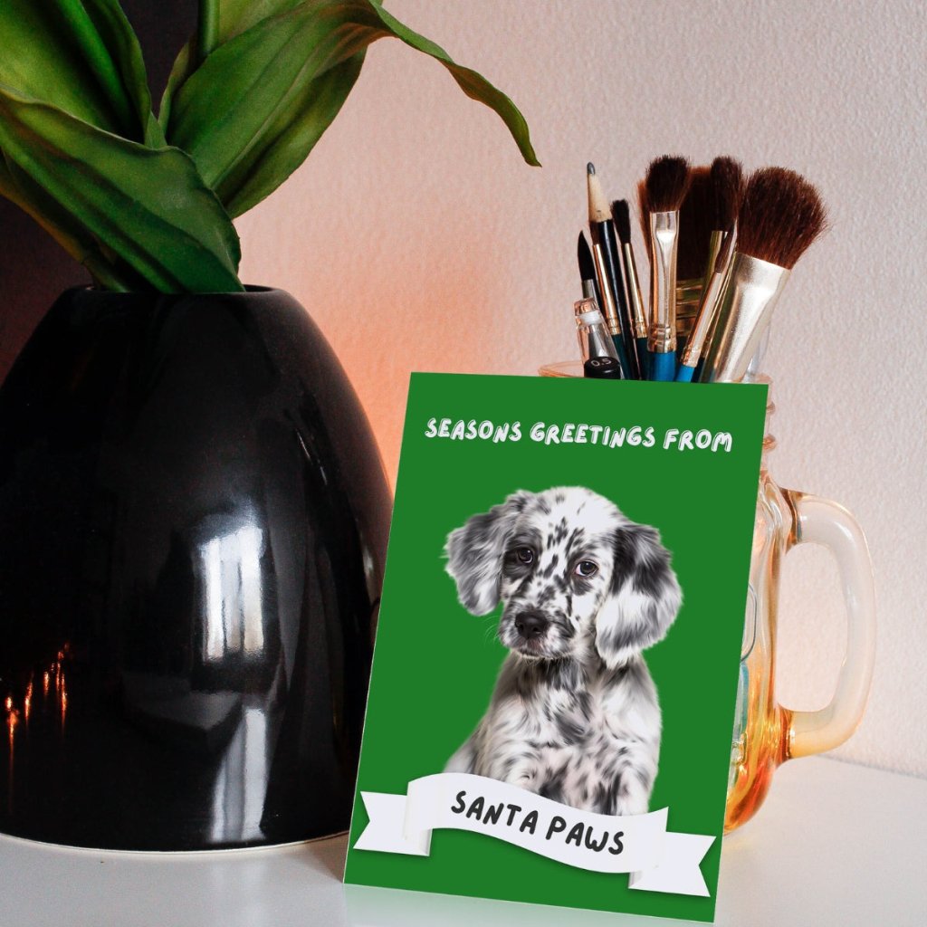 Pet Portraits | Seasons Greetings From Santa Paws Minimalist Greeting Cards | Paw & Glory