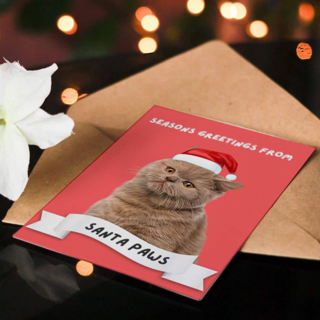 Pet Portraits | Seasons Greetings From Santa Paws Minimalist Greeting Cards | Paw & Glory