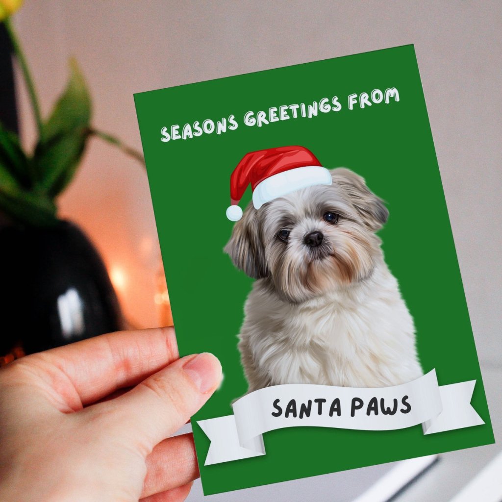 Pet Portraits | Seasons Greetings From Santa Paws Minimalist Greeting Cards | Paw & Glory
