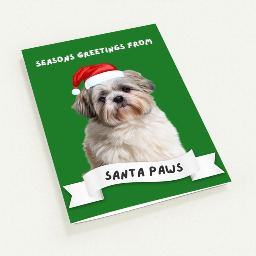 Pet Portraits | Seasons Greetings From Santa Paws Minimalist Greeting Cards | Paw & Glory