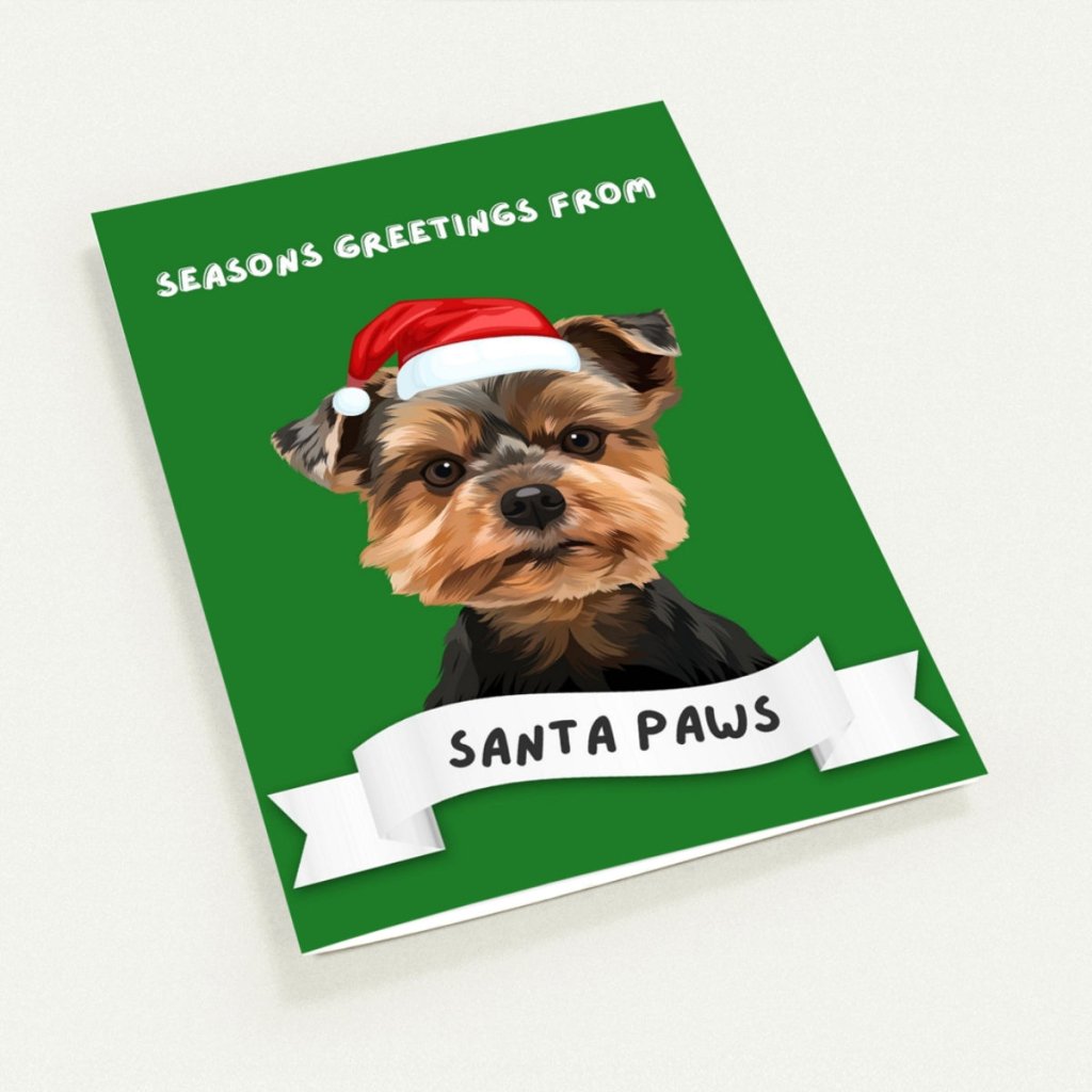 Pet Portraits | Seasons Greetings From Santa Paws Modern Greeting Cards | Paw & Glory