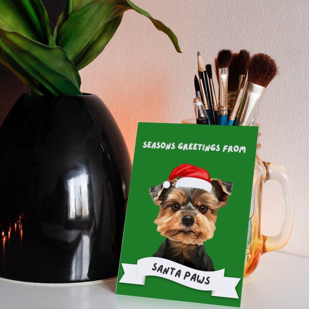 Pet Portraits | Seasons Greetings From Santa Paws Modern Greeting Cards | Paw & Glory