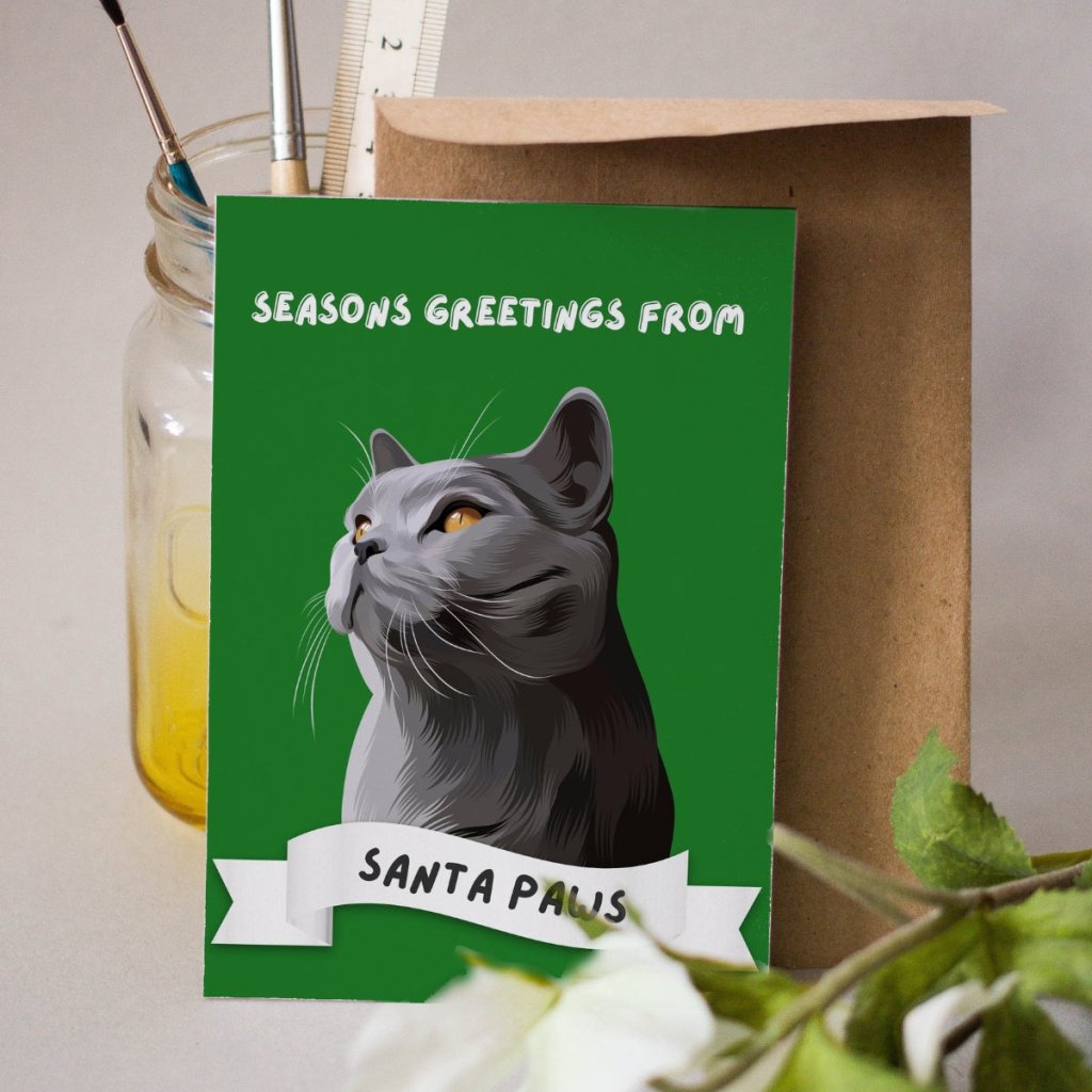 Pet Portraits | Seasons Greetings From Santa Paws Modern Greeting Cards | Paw & Glory
