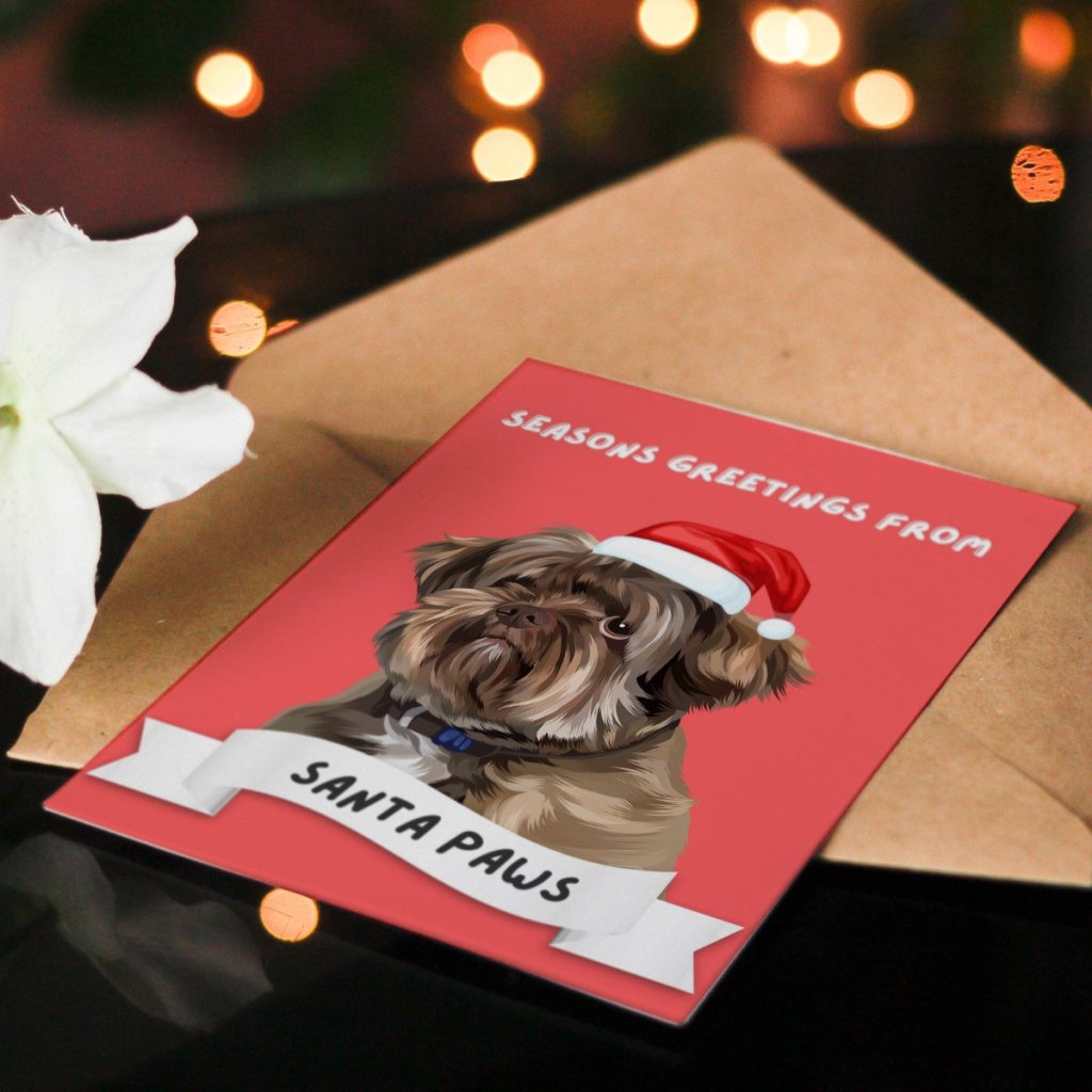 Pet Portraits | Seasons Greetings From Santa Paws Modern Greeting Cards | Paw & Glory