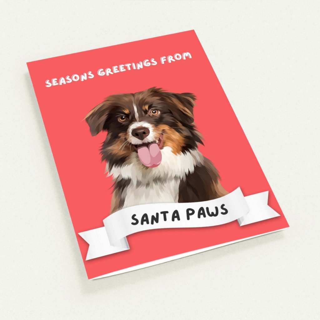 Pet Portraits | Seasons Greetings From Santa Paws Modern Greeting Cards | Paw & Glory