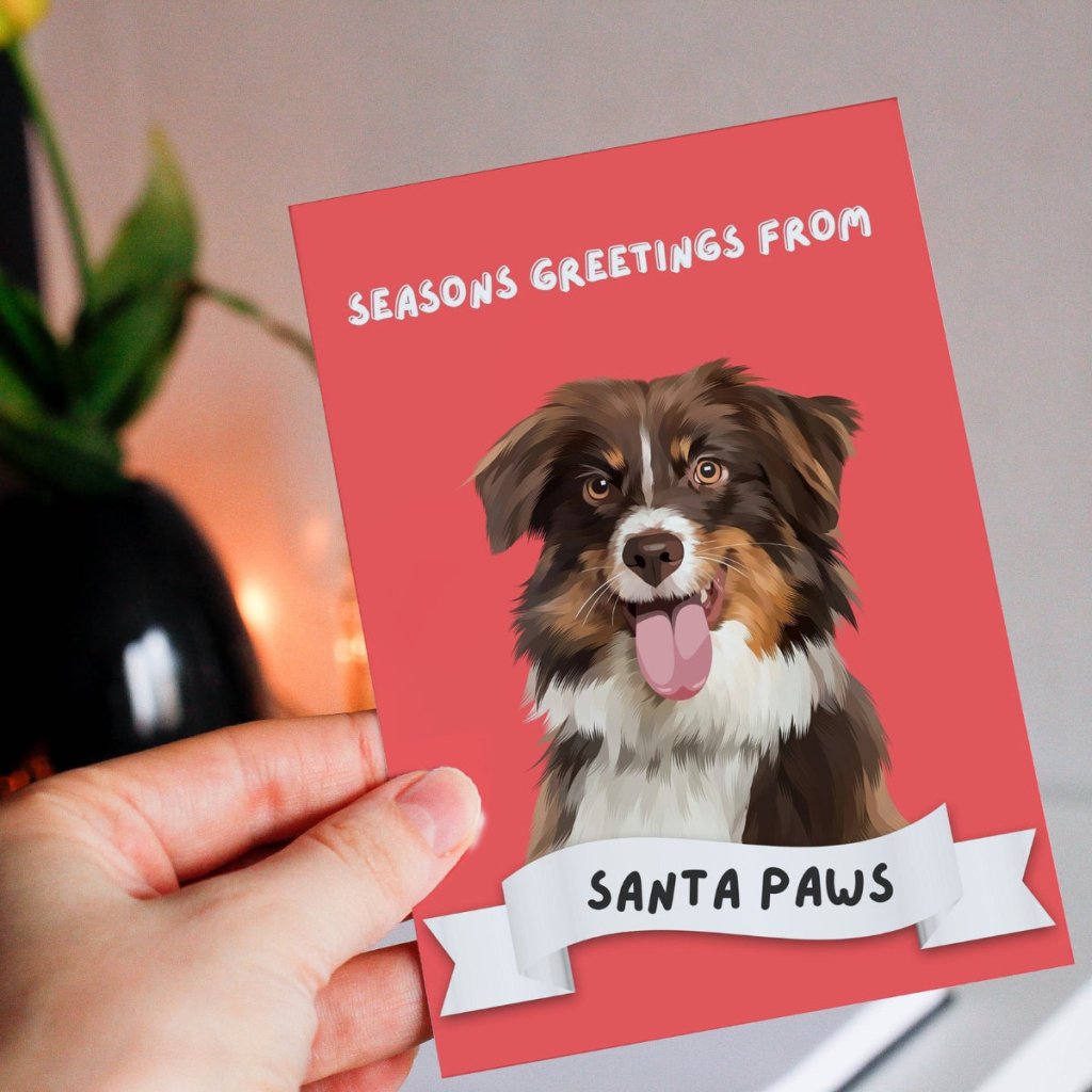 Pet Portraits | Seasons Greetings From Santa Paws Modern Greeting Cards | Paw & Glory
