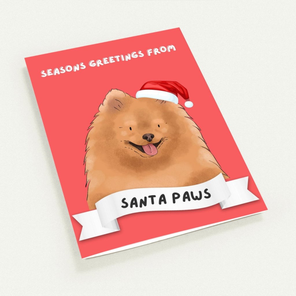 Seasons Greetings From Santa Paws Watercolour Greeting Cards - Paw & Glory - Dog Portraits - Pet Portraits