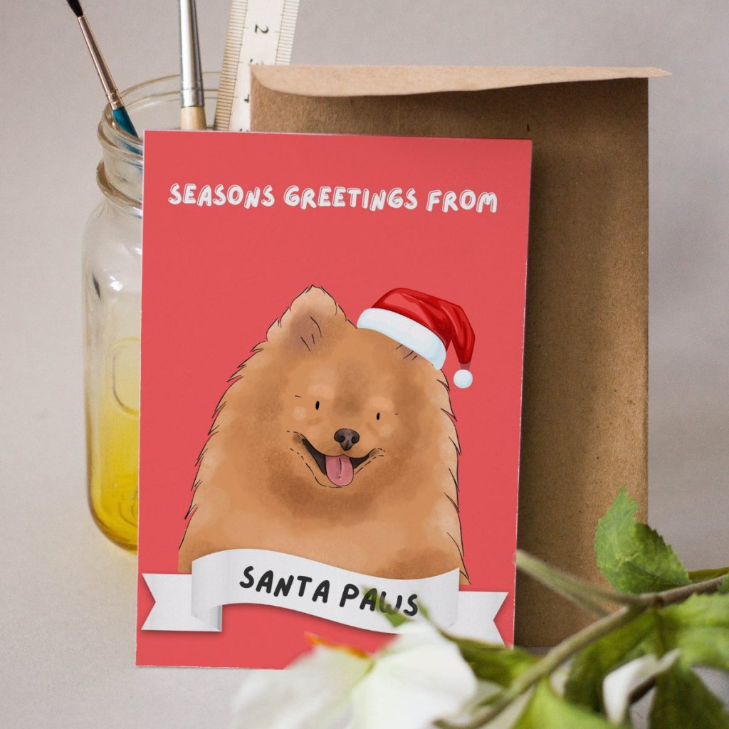 Pet Portraits | Seasons Greetings From Santa Paws Watercolour Greeting Cards | Paw & Glory