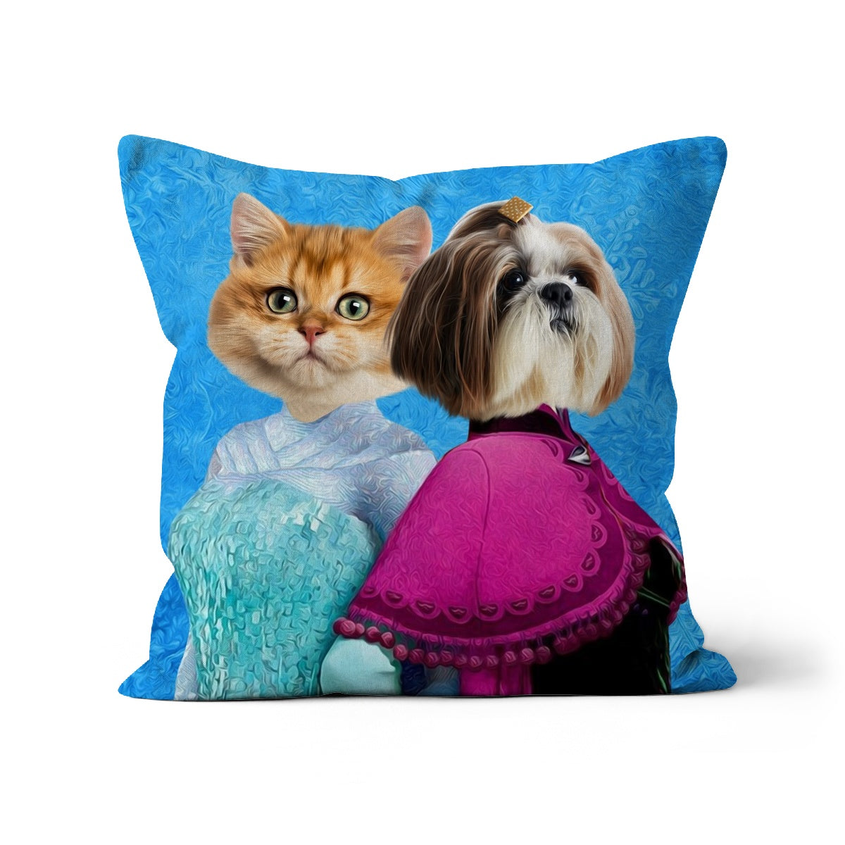 Pet Portraits | Snow Sisters (Frozen Inspired): Custom Pet Pillow | Paw & Glory
