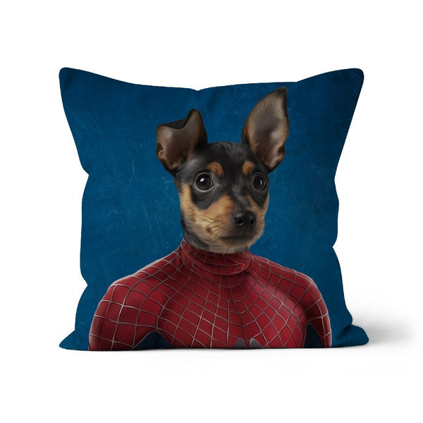 Web-Slinging Hero Custom Pet Pillow | Funny Pet Portrait | Paw & Glory