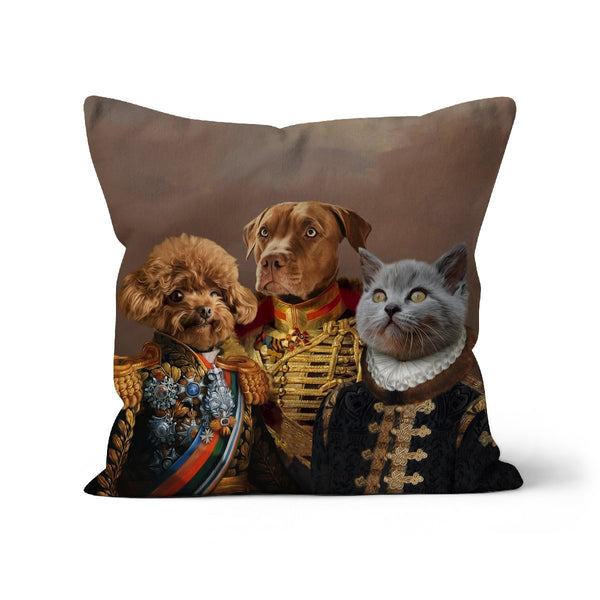The 3 Brothers In Arms: Custom Pet Pillow | royal pet portrait | Paw & Glory
