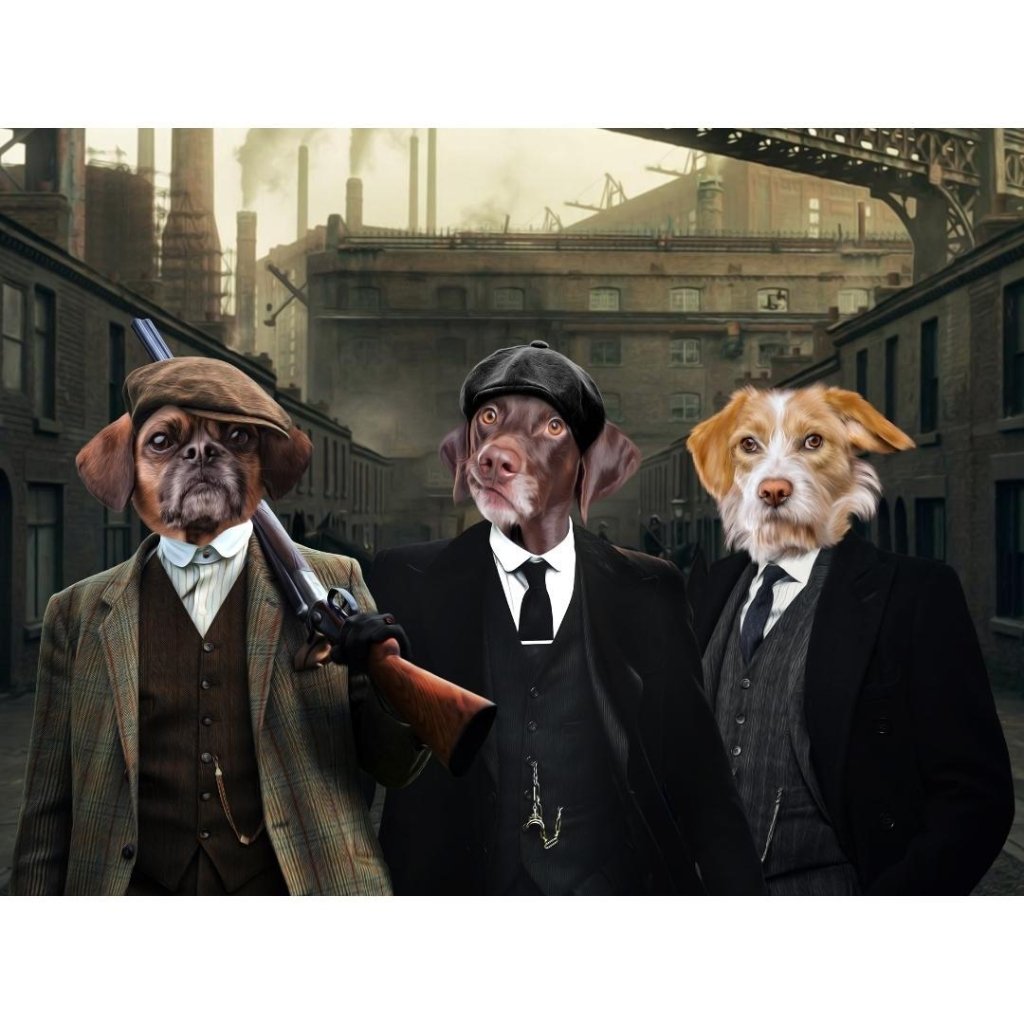 Pet Portraits | The 3 Brothers (Peaky Blinders Inspired): Custom Digital Download Pet Portrait | Paw & Glory
