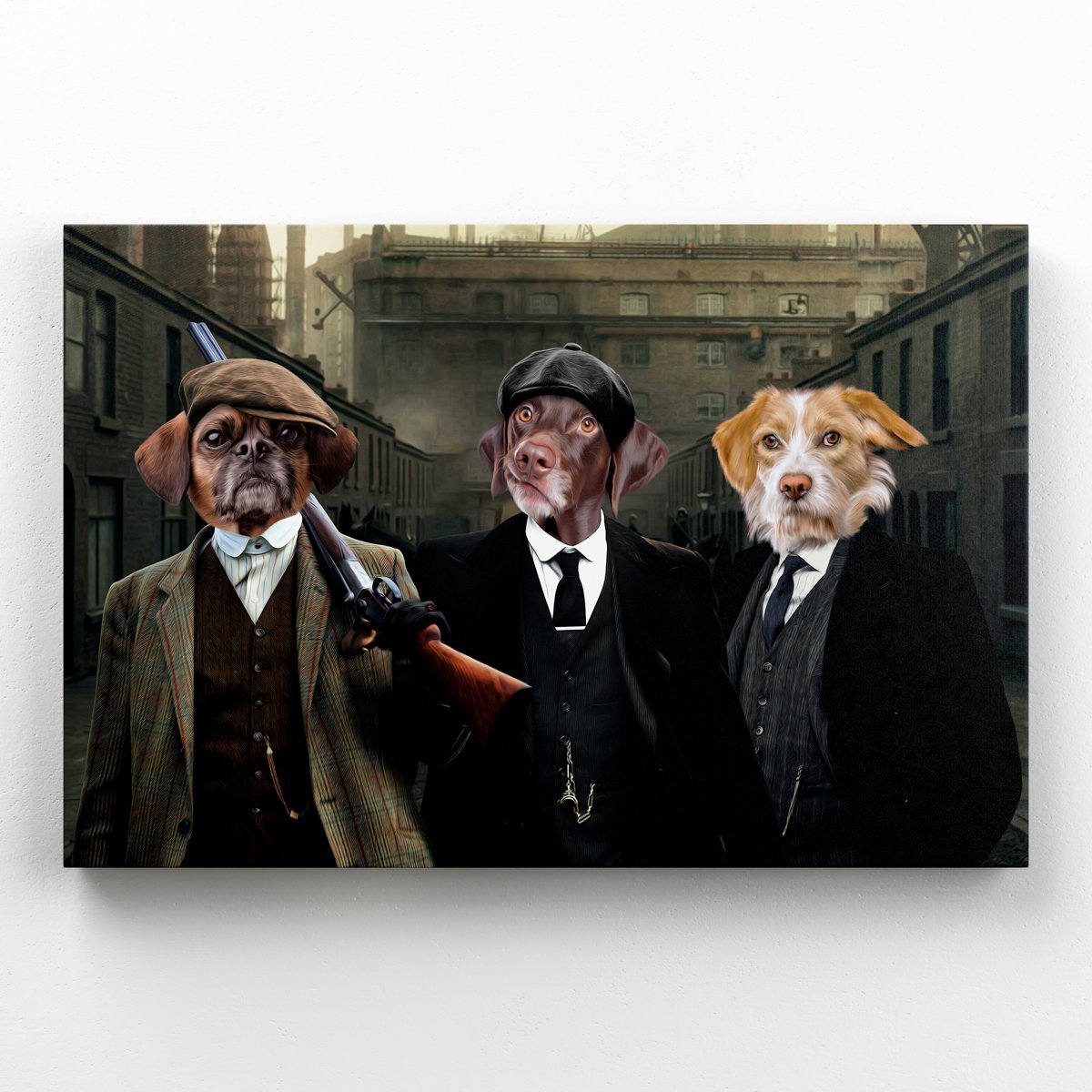 Pet Portraits | The 3 Brothers (Peaky Blinders Inspired): Custom Pet Canvas | Paw & Glory