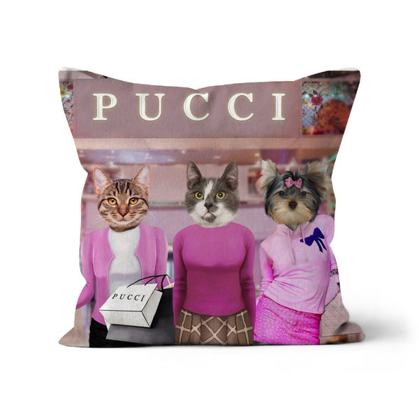 High School Clique Trio Custom Pet Pillow | Funny Pet Portrait | Paw & Glory