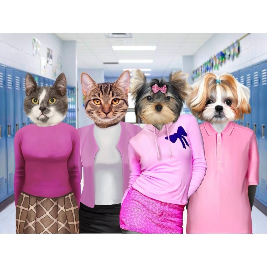 Pet Portraits | The 4 Mean Girls: Custom Digital Download Pet Portrait | Paw & Glory