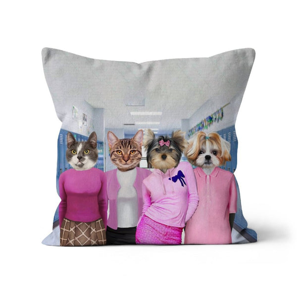 High School Clique Quartet Custom Pet Pillow | Funny Pet Portrait | Paw & Glory