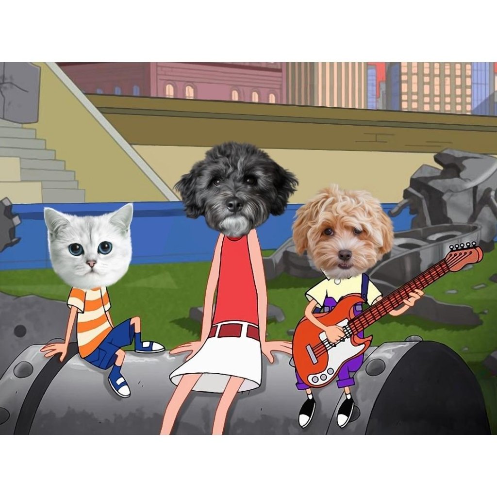 Cartoon Schemer Trio Custom Digital Download Pet Portrait | Paw & Glory