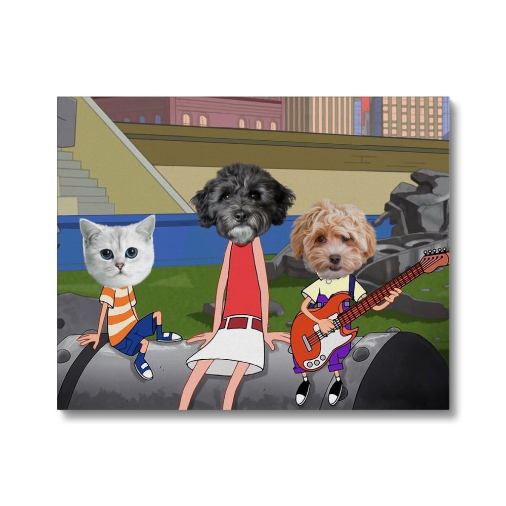 Cartoon Schemer Trio Custom Pet Canvas | Custom Pet Portrait Canvas | Paw & Glory