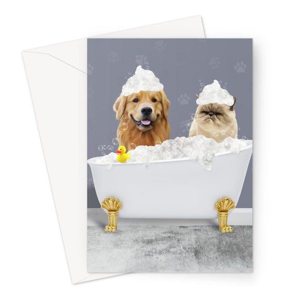 The Bath Tub: Custom 2 Pet Greeting Card - Paw & Glory - Dog Portraits - Pet Portraits