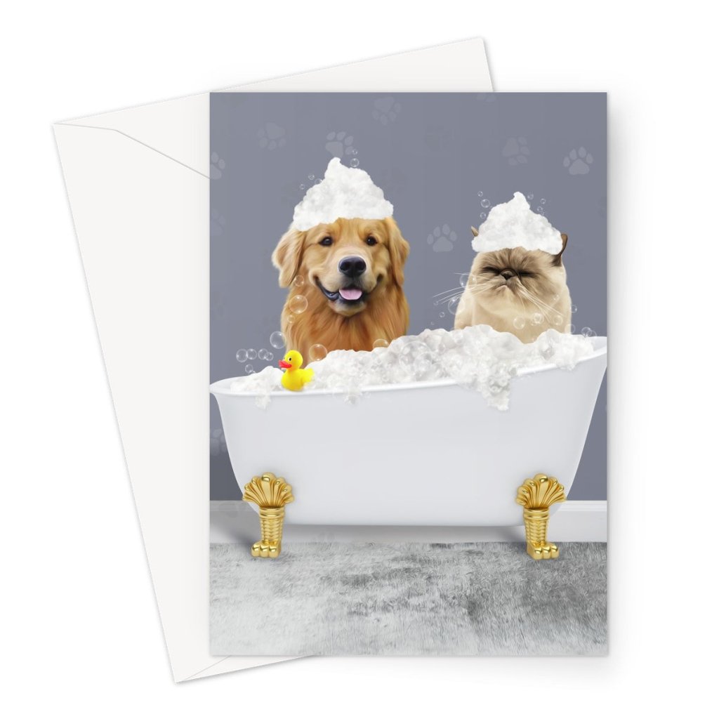 The Bath Tub: Custom 2 Pet Greeting Card - Paw & Glory - Dog Portraits - Pet Portraits