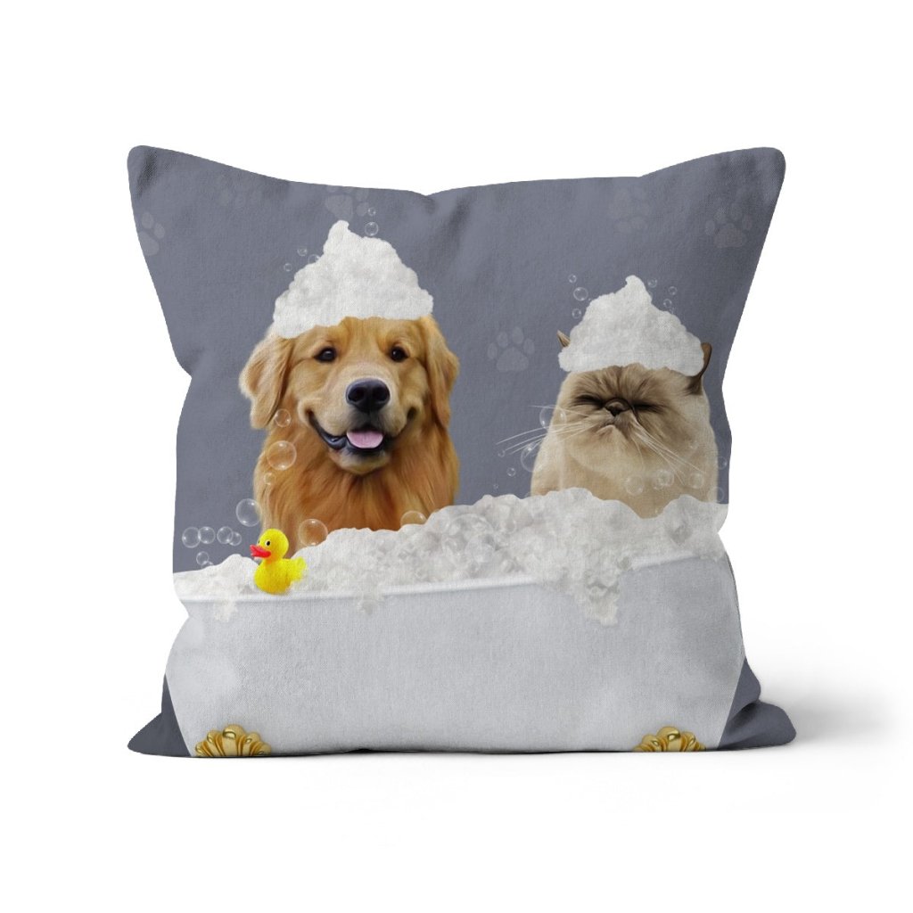 The Bath Tub: Custom 2 Pet Pillow - Paw & Glory - Dog Portraits - Pet Portraits