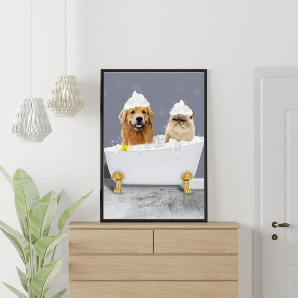 The Bath Tub: Custom 2 Pet Portrait - Paw & Glory - Dog Portraits - Pet Portraits