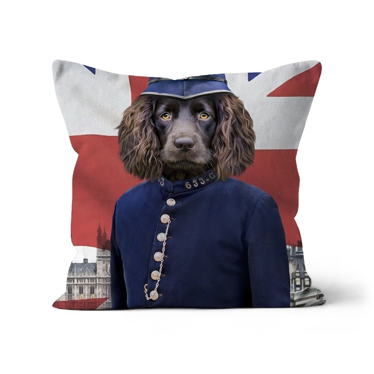 Pet Portraits | The British Police Officer: Custom Pet Pillow | Paw & Glory