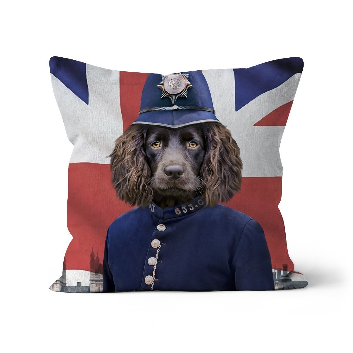 Pet Portraits | The British Police Officer: Custom Pet Pillow | Paw & Glory