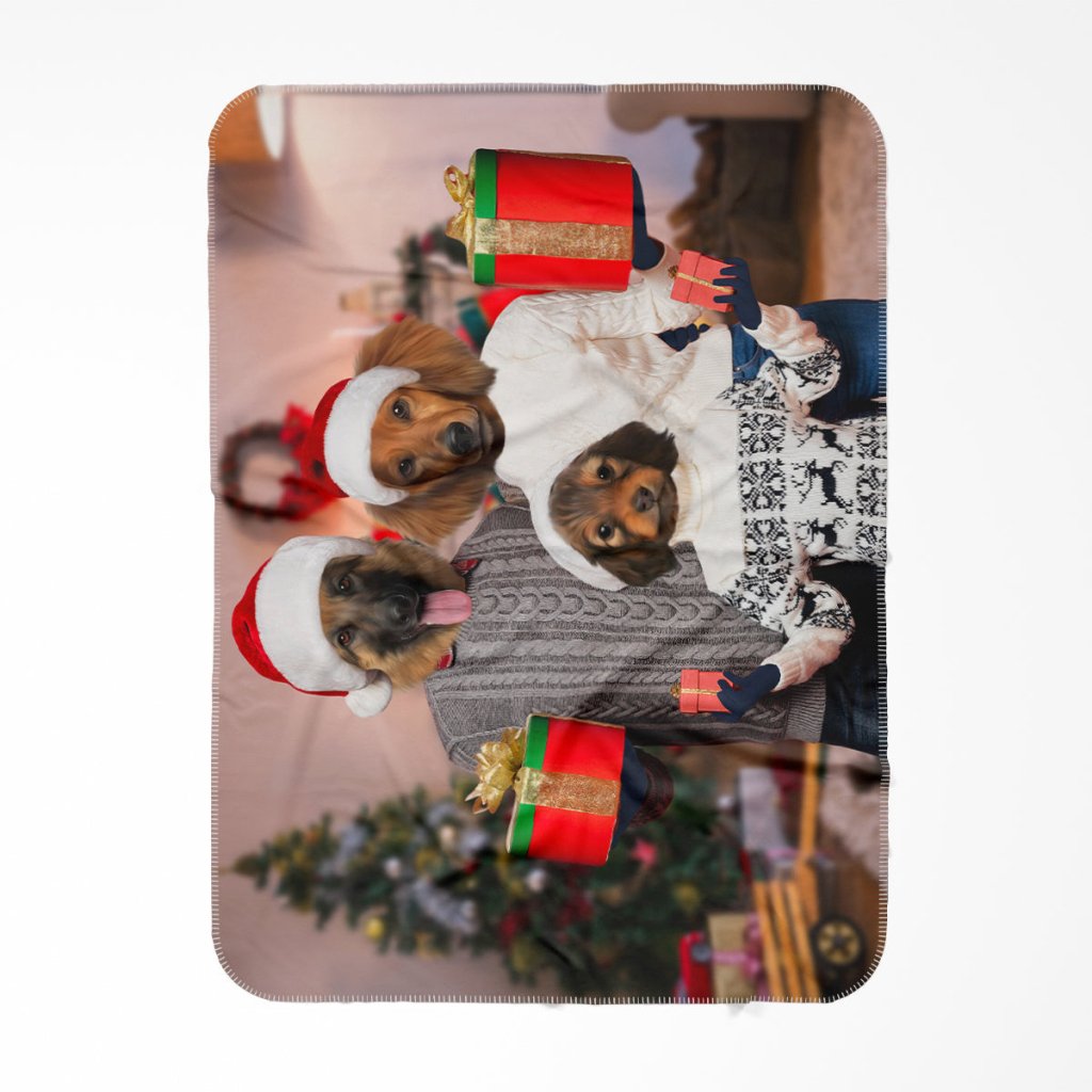 The Christmas Family: Custom 3 Pet Blanket - Paw & Glory - Dog Portraits - Pet Portraits