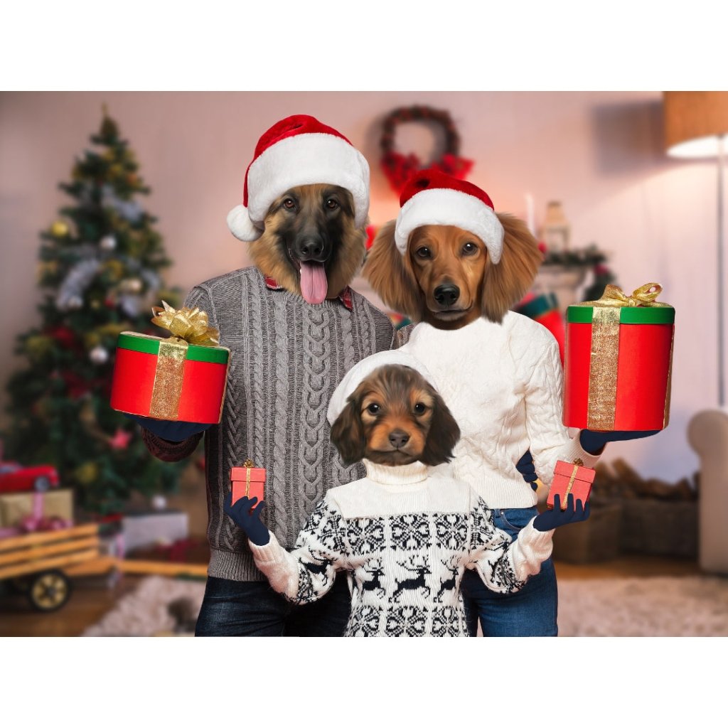 The Christmas Family: Custom 3 Pet Digital Download Pet Portrait - Paw & Glory - Dog Portraits - Pet Portraits