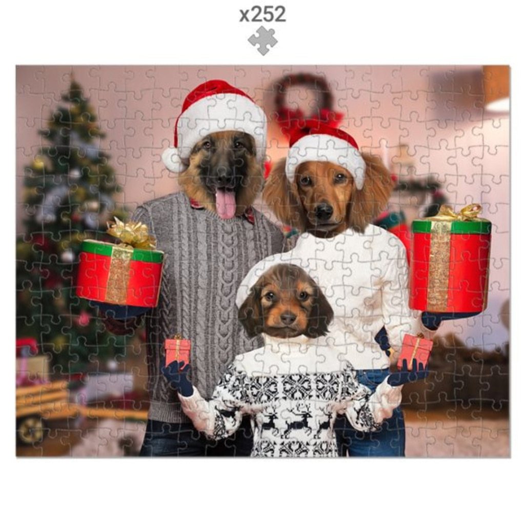 The Christmas Family: Custom 3 Pet Puzzle - Paw & Glory - Dog Portraits - Pet Portraits