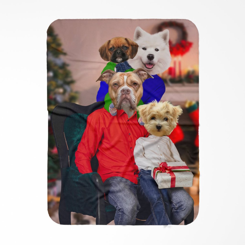 Pet Portraits | The Christmas Family: Custom 4 Pet Blanket | Paw & Glory