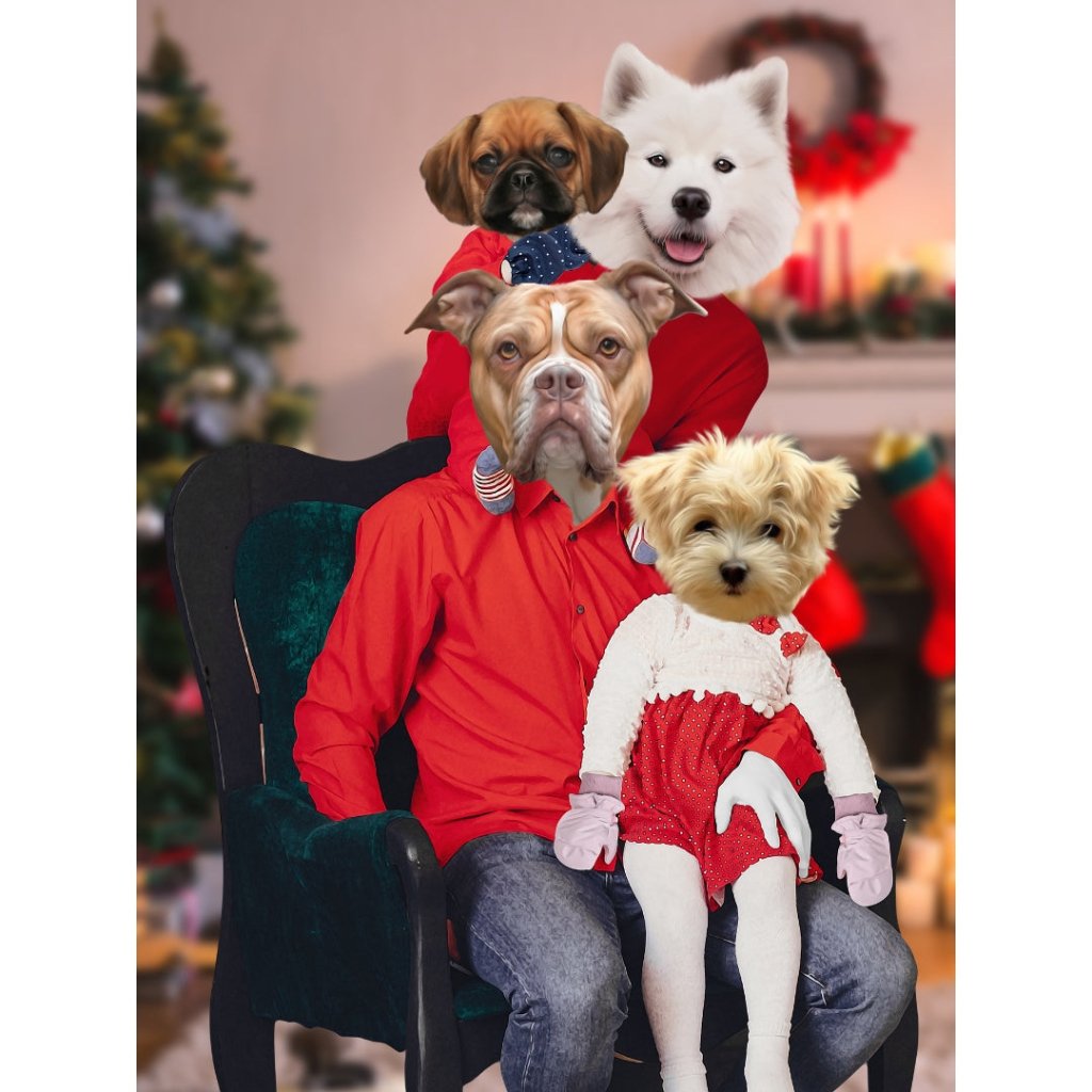 The Christmas Family: Custom 4 Pet Digital Download Pet Portrait - Paw & Glory - Dog Portraits - Pet Portraits