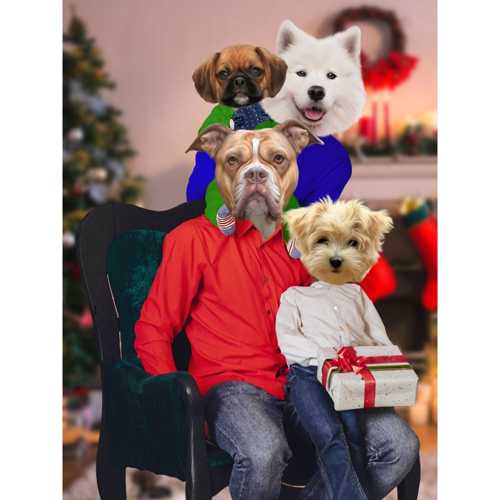 Pet Portraits | The Christmas Family: Custom 4 Pet Digital Download Pet Portrait | Paw & Glory