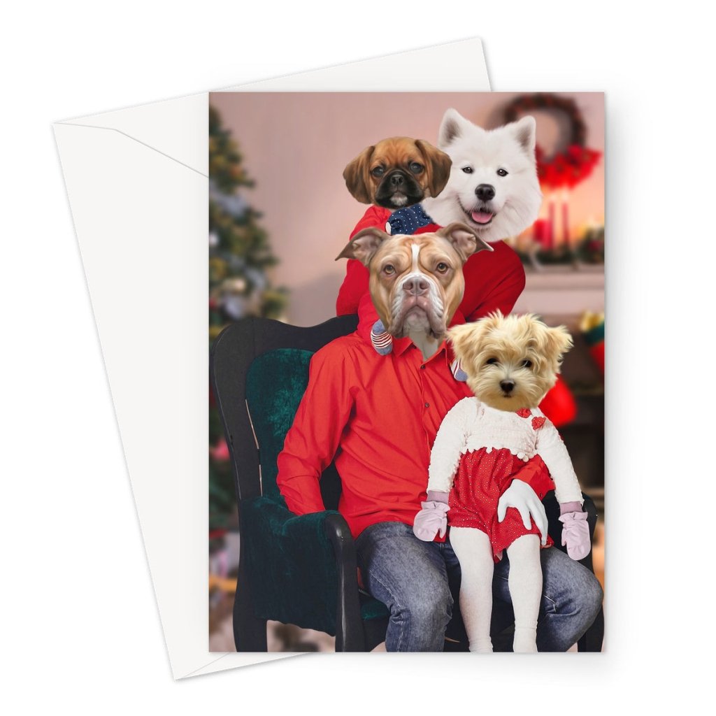 The Christmas Family: Custom 4 Pet Greeting Card - Paw & Glory - Dog Portraits - Pet Portraits