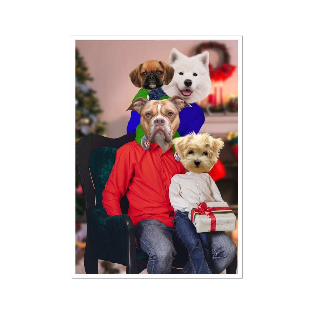 Pet Portraits | The Christmas Family: Custom 4 Pet Poster | Paw & Glory