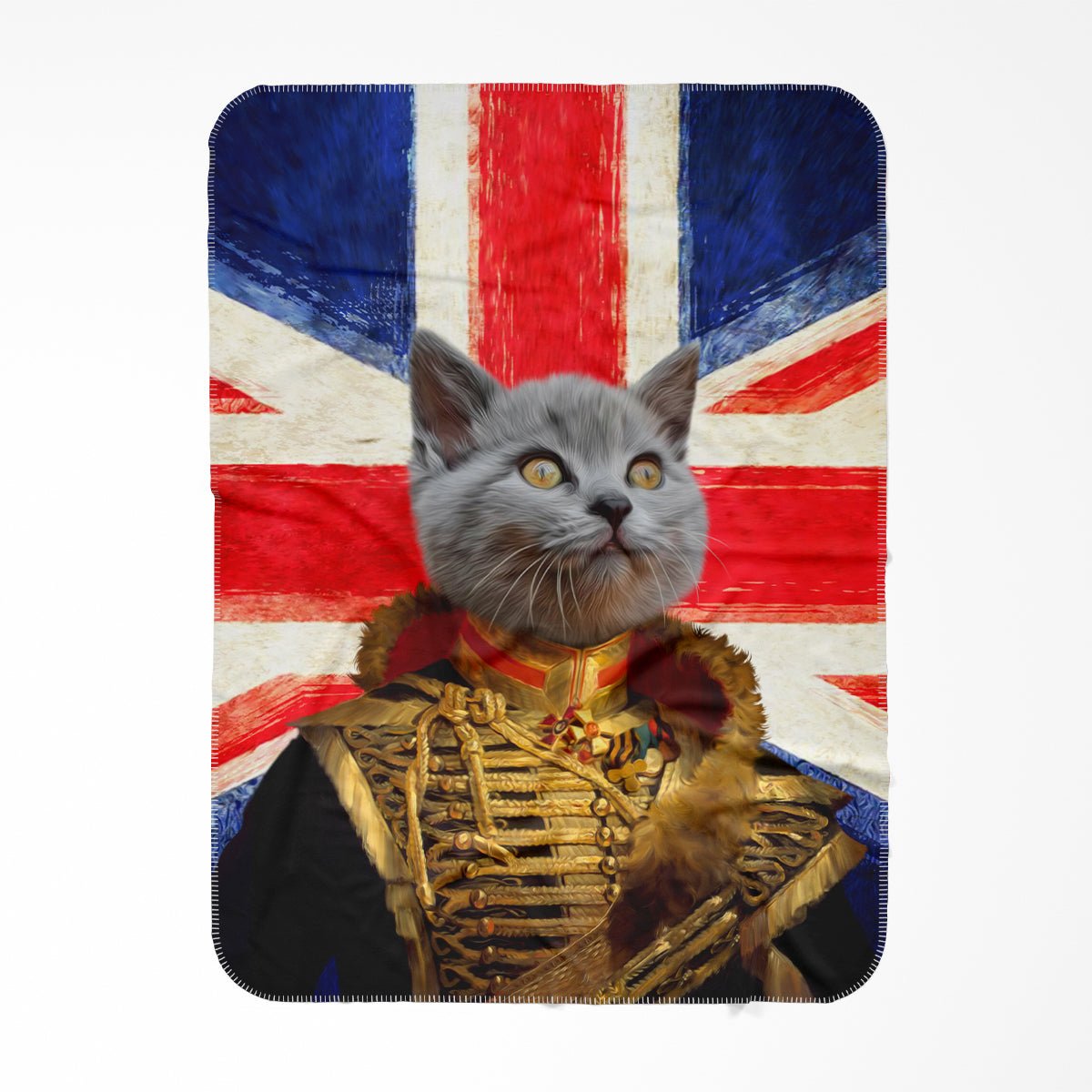Pet Portraits | The Colonel British Flag Edition: Custom Pet Blanket | Paw & Glory