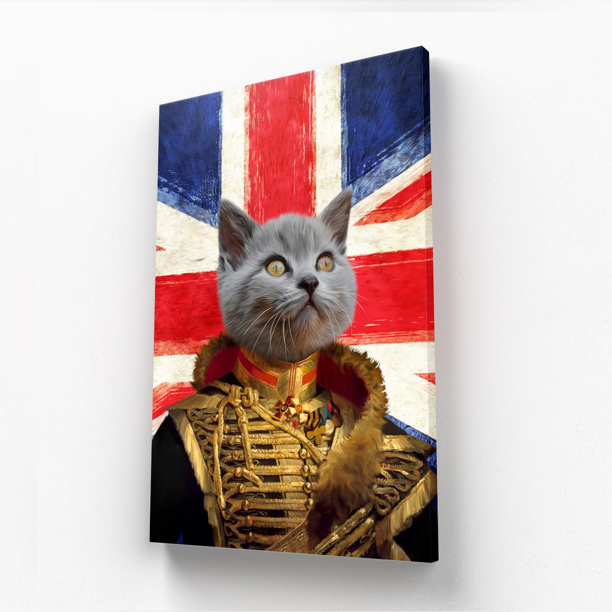 Pet Portraits | The Colonel British Flag Edition: Custom Pet Canvas | Paw & Glory