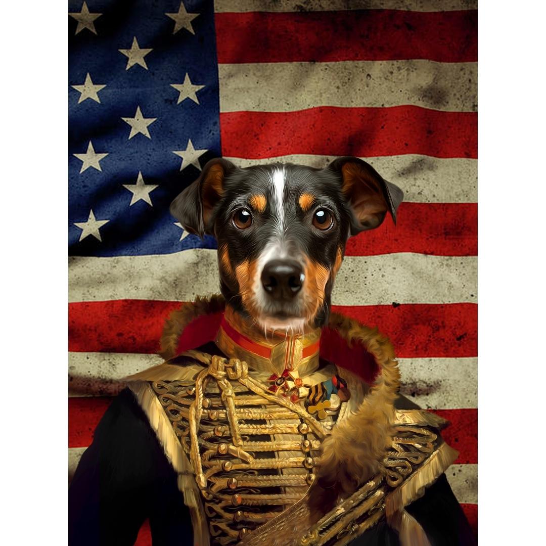 Pet Portraits | The Colonel USA Flag Edition: Custom Digital Download Pet Portrait | Paw & Glory